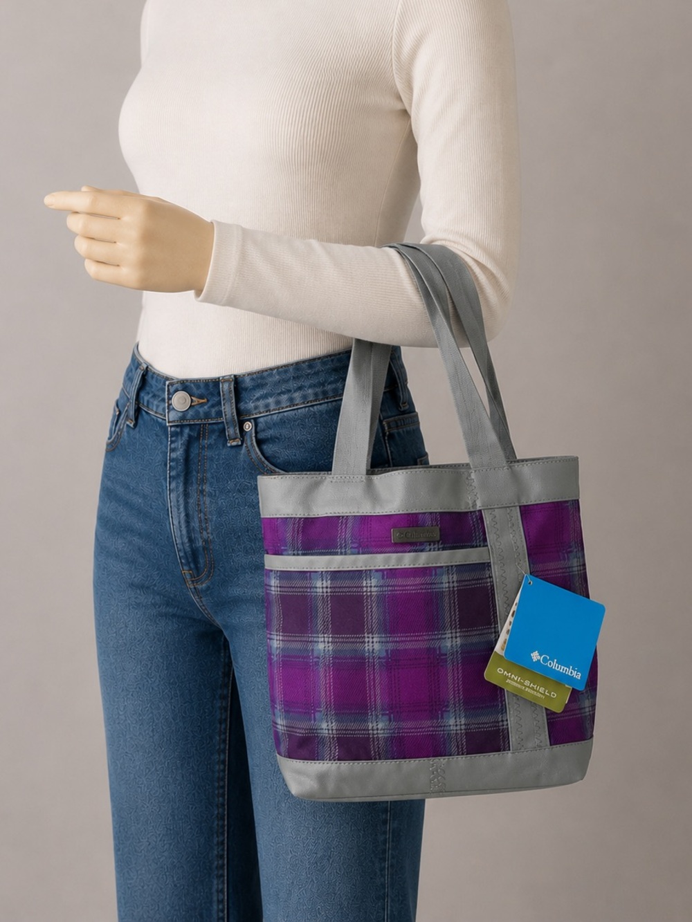 Columbia Cape Getaway Mini-Tote Purple Plaid Omni-Shield Bag NWT